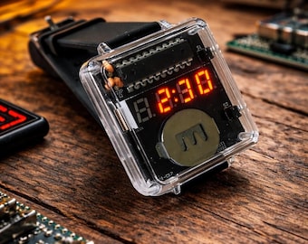 Reloj de pulsera LED hecho a mano | Reloj electrónico retrofuturista con pantalla digital transparente, ideal como regalo unisex para geeks.