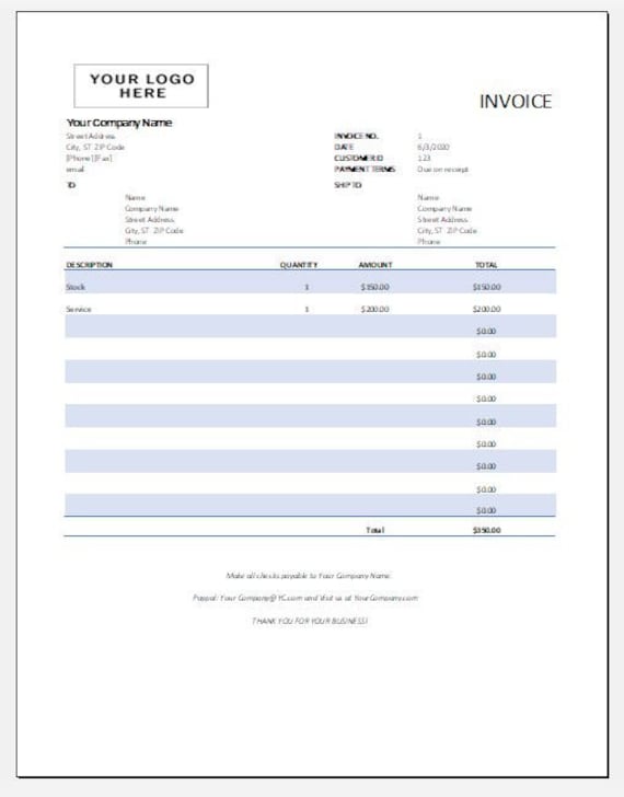 simple invoice template for excel business or freelance etsy
