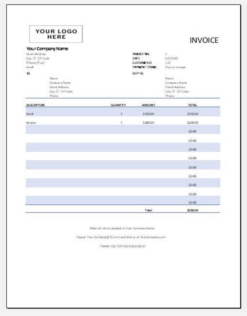 Simple Invoice Template For Excel Business Or Freelance Etsy