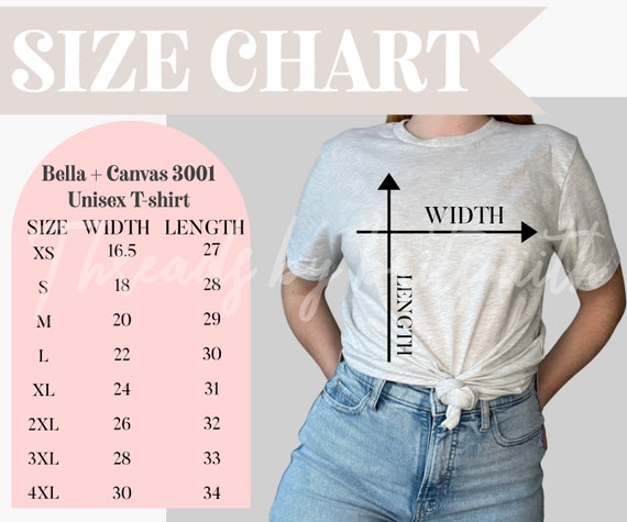 Bella Canvas 3001 Size Chart Bella Canvas 3001 Size Chart - Etsy