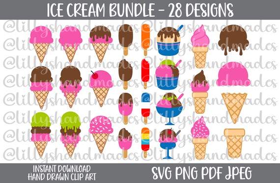 Ice Cream SVG Bundle, Cone, Popsicle, Summer PNG Clipart