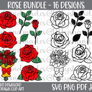 Rose Svg Bundle, Red Rose Clipart, Rose Png, Rose Svg File, Rose Template Svg, Roses Svg, Rose Vector, Rose Outline, Rose Bouquet Svg