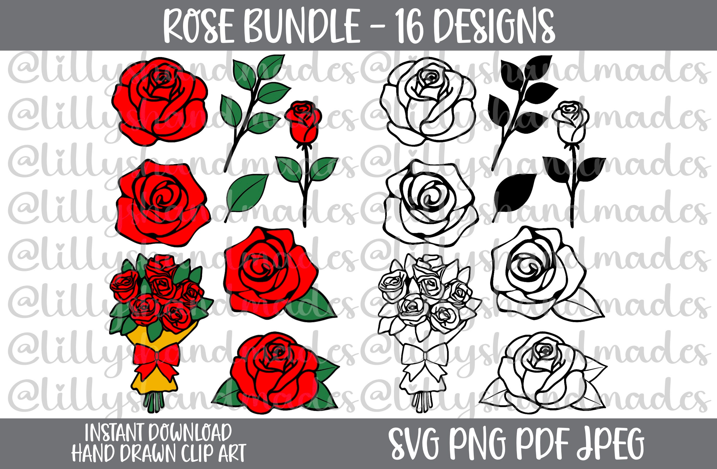 Red Rose SVG, Rose Clipart Vector Instant Download