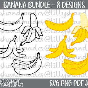 Bundle Svg banane, Svg peau de banane, Svg banane pelée, banane Png, banane peau Png, banane pelée Png, Clipart banane, vecteur de banane