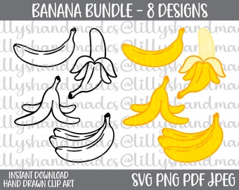 Banana Svg Bundle, Banana Peel Svg, Peeled Banana Svg, Banana Png, Banana Peel Png, Peeled Banana Png, Banana Clipart, Banana Vector