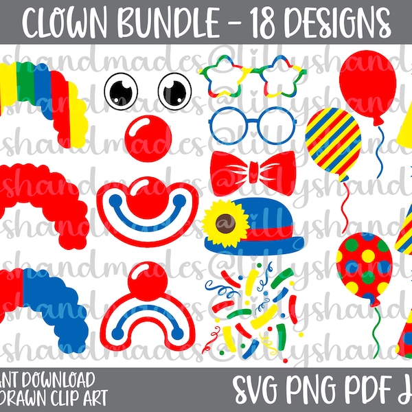 Clown Svg, Clown Png, Clown Clipart Clown Vector, Ballon Svg, Party Hat Svg, Clown Face Svg, Clown Face Png, Svg Anniversaire, Clipart Anniversaire