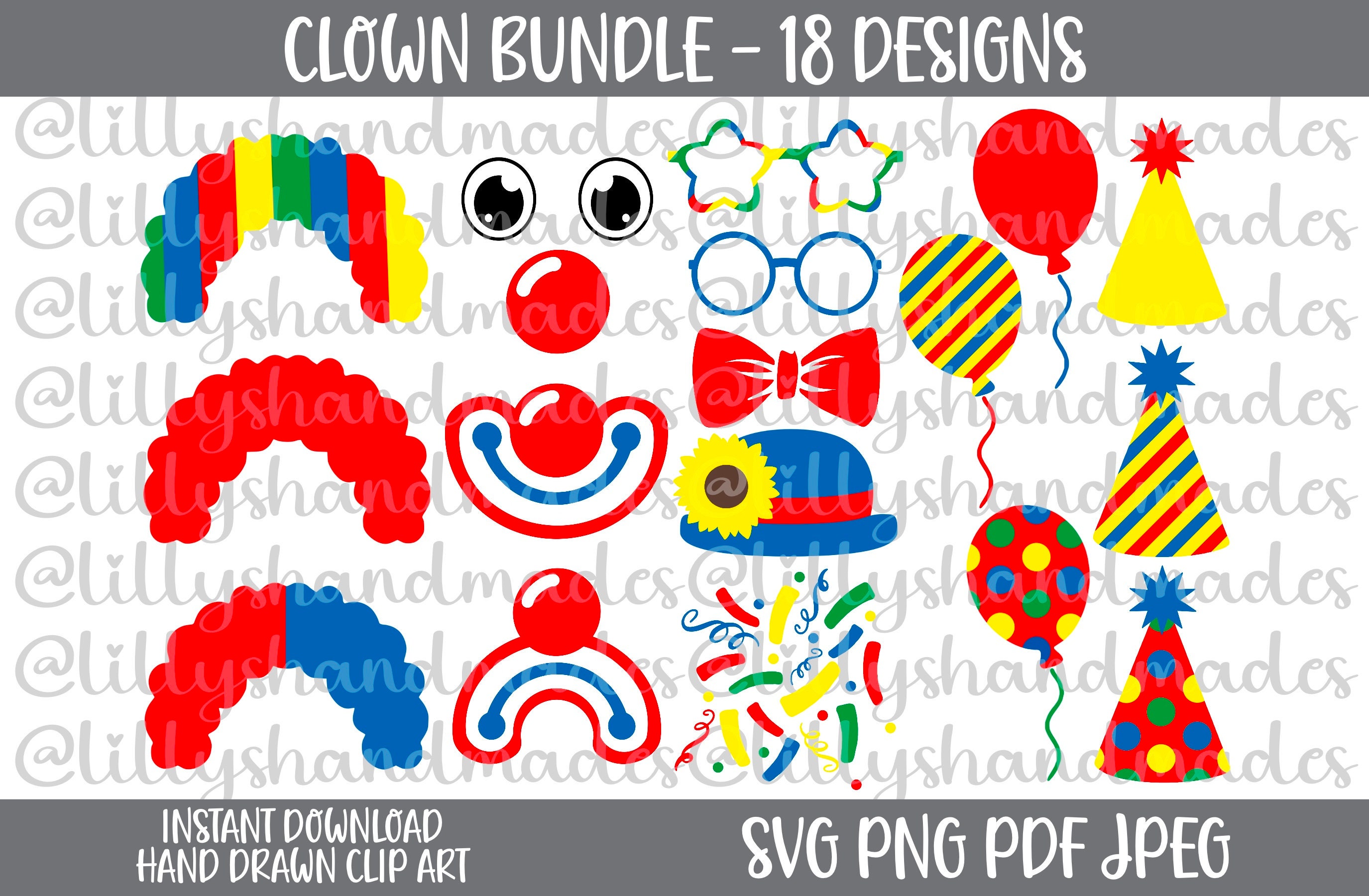 Clown Svg, Clown Png, Clown Clipart Clown Vector, Balloon Svg, Party Hat Svg, Clown Face Svg, Clown Face Png, Birthday Svg, Birthday Clipart