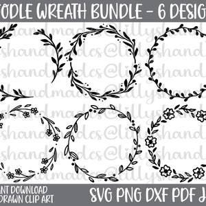 Gekritzel-Kranz-Svg-Bundle, Blumenkranz-Svg, Blumenkranz-Svg, Lorbeerkranz-Svg, Blattkranz-Svg, Hand gezeichneter Kranz-Svg, Kreis-Kranz-Svg