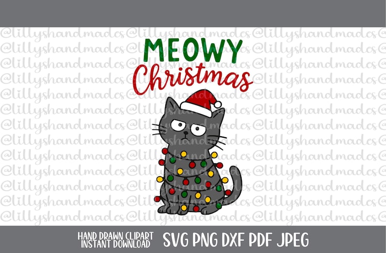 Meowy Christmas PNG Clipart, Funny Cat Christmas SVG - Etsy
