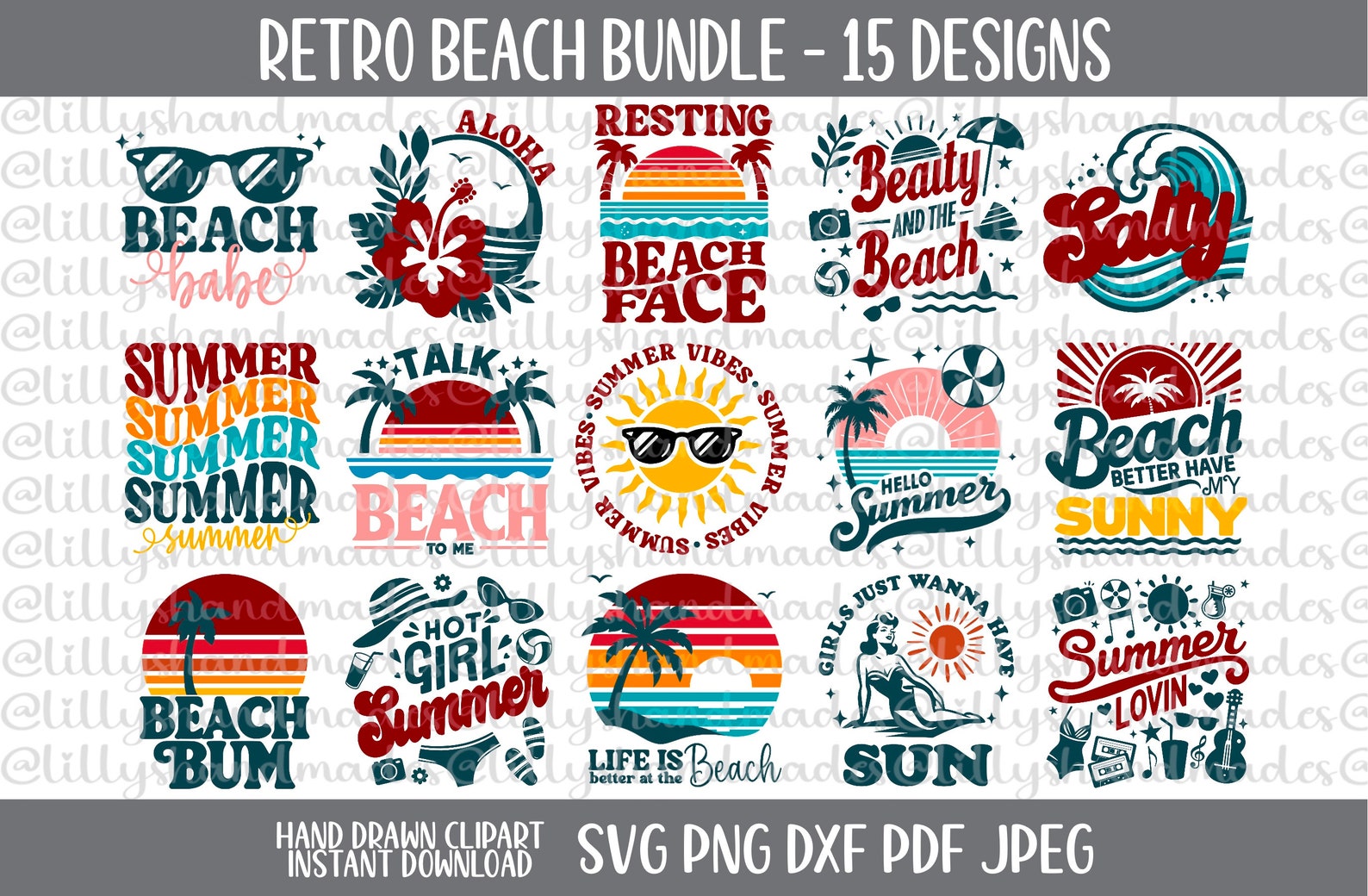 Retro-Strand-Svg-Bundle, Retro-Sommer-Svg, Strand-Vibes-Svg, Ruhendes ...