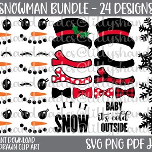 Snowman Face Svg, Snowman Svg Bundle, Snowman Png, Snowman Clipart, Snowman Vector, Let It Snow Svg, Snowflake Svg, Snowman Faces Svg