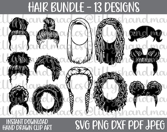 Messy Bun Svg, Curly Hair Svg, Afro Hair Svg, Dreads Svg, Hair Vector, Messy Bun Png, Natural Hair Svg, Hair Clipart, Afro Puffs Svg