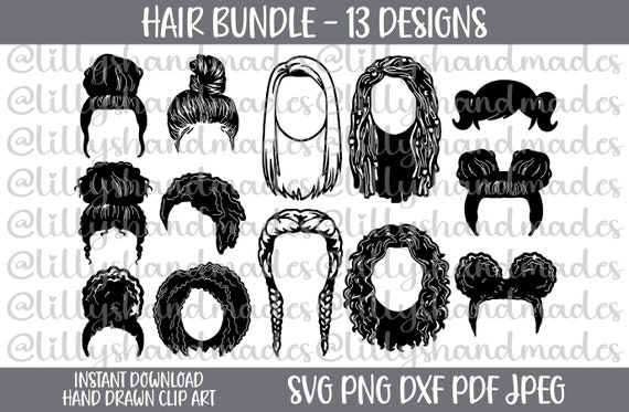 Messy Bun SVG, Afro Hair PNG, Curly Hair Clipart