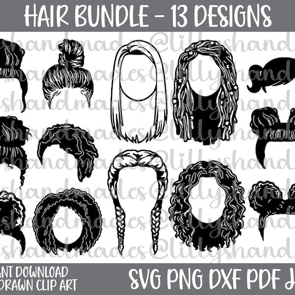 Messy Bun Svg, Curly Hair Svg, Afro Hair Svg, Dreads Svg, Hair Vector, Messy Bun Png, Natural Hair Svg, Hair Clipart, Afro Puffs Svg