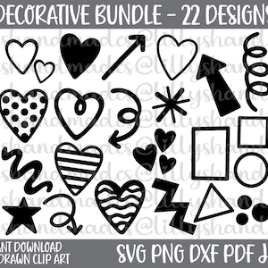 Decorative Svg Bundle, Heart Svg, Arrow Svg, Swirl Svg, Shapes Svg, Doodle Clipart, Doodle Heart Svg, Star Svg, Doodle Svg, Shapes Clipart