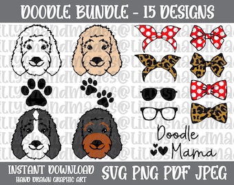 Doodle SVG Bundle, PNG Clipart, Goldendoodle, Bernedoodle, Labradoodle, Sheepadoodle