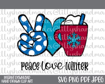 Peace Love Winter Svg Files For Cricut, Winter Png, Winter Vector, Winter Sublimation Designs, Winter Clipart, Winter Shirt Svg