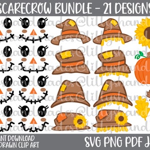 Scarecrow Svg Bundle, Scarecrow Png Scarecrow Clipart Scarecrow Vector Scarecrow Face Svg, Scarecrow Hat Svg Fall Svg Bundle Fall Leaves Svg