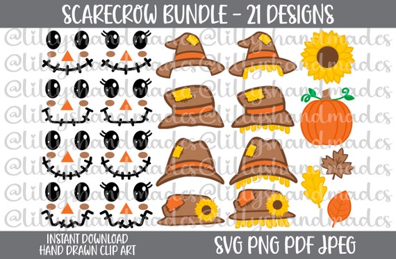 Scarecrow Svg Bundle, Scarecrow Clipart, Scarecrow Png, Scarecrow Face Svg, Scarecrow Face Png, Scarecrow Shirt Svg, Scarecrow Hat Svg