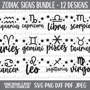 Paquete de Svg de Signos del Zodíaco, Svg de Signos Astrológicos, Svg de Símbolos del Zodíaco, Svg de Signos de Constelación, Svg de Horóscopo, Svg de Géminis, Svg de Piscis, Svg de Aries
