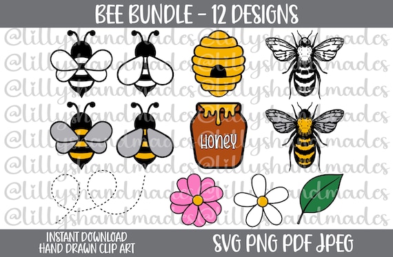 Bumble Bee SVG Bundle, Honeybee Hive, Honey Pot, Beehive, Bumblebee, Flying Bee PNG Clipart