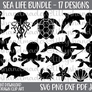 Svg de animais marinhos, pacote Svg de praia, Svg de oceano, Svg de vida marinha, Svg de sereia, Svg de polvo, Svg de tubarão, Svg de concha, Svg de golfinho, Svg de caranguejo