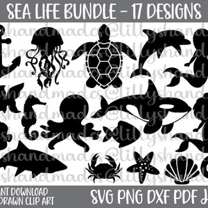 Sea Animals Svg, Beach Svg Bundle, Ocean Svg, Sea Life Svg, Mermaid Svg, Octopus Svg, Shark Svg, Seashell Svg, Dolphin Svg, Crab Svg