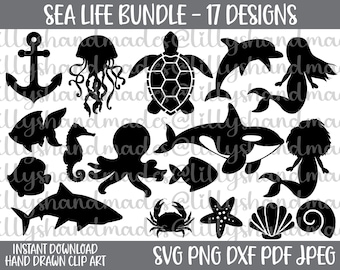 Sea Animals Svg, Beach Svg Bundle, Ocean Svg, Sea Life Svg, Mermaid Svg, Octopus Svg, Shark Svg, Seashell Svg, Dolphin Svg, Crab Svg