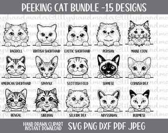 Pacchetto SVG di gatto che sbircia, viso, testa, clipart PNG di mamma gatta