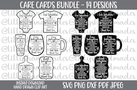 Care Cards SVG Bundle, Tumbler Cup Instructions, Shirt Washing Decal, Printable Care Card PNG