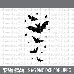 Halloween Bats and Stars Clipart, Flying Bats SVG PNG (Digital Download)