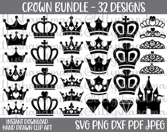Kronen-SVG-Bundle, Königinnenkrone (SVG), Diamanten (SVG), Königskrone (SVG), Kronen-Cliparts, Kronen-Vektorgrafiken, Tiara (SVG), Prinzessinnenkrone (SVG), Königliche Krone (SVG)