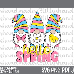 Hello Spring Svg Files, Spring Png, Spring Clipart, Spring Vector, Spring Sublimation Designs, Spring Gnome Svg, Gnomes Svg, Gnome Png