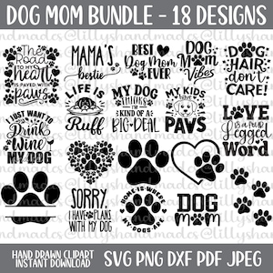 Hond moeder SVG bundel, hond moeder png, hond moeder shirt SVG, hond SVG-bestanden, pootafdruk SVG, hondenliefhebber SVG, hond mama SVG, poot hart SVG, hond citaten SVG