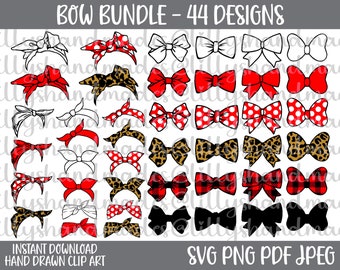 Hair Bow SVG Bundle, Bandana, Bow Tie, Headband PNG Clipart