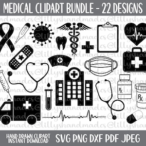 Clipart Bundle infirmière médicale, caducée Svg stéthoscope Svg, Svg médical infirmière Svg, ambulance Svg battement de coeur Svg, sensibilisation ruban Svg