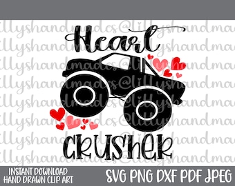 Rompecorazones, Camión monstruo de San Valentín SVG, San Valentín para niño PNG, Rompecorazones