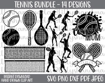 Tennis Svg Bundle, Tennis Clipart, Tennis Mom Svg, Tennis Ball Svg, Tennis Racket Svg, Tennis Player Svg, Tennis Net Svg, Tennis LOGO Svg