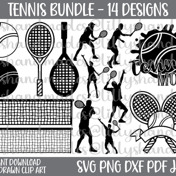 Tennis Svg Bundle, Tennis Clipart, Tennis Mom Svg, Tennis Ball Svg, Tennis Racket Svg, Tennis Player Svg, Tennis Net Svg, Tennis LOGO Svg