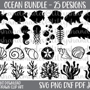 Meer Clipart SVG, Bundle, Meeres Clipart, Meeresschildkröte Schmuck, Qualle Schmuck, Seestern Schmuck, Fisch Knochen Schmuck, Muschel Schmuck, Seepferdchen Schmuck, Delfin Schmuck