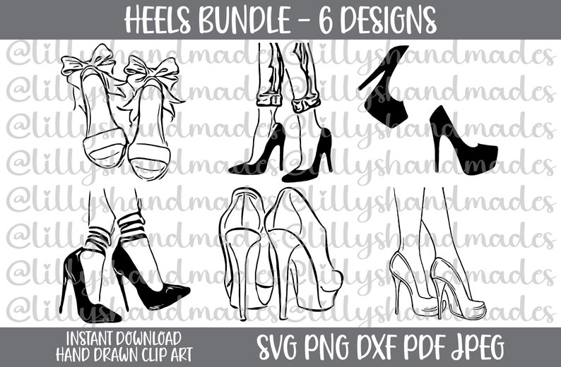 K&ouml;nnte beinhalten: Ein Set mit sechs Schwarzwei&szlig;-Linienzeichnungen von High Heels. Die Illustrationen sind handgezeichnet und umfassen verschiedene Arten von Abs&auml;tzen, wie Pumps, Stilettos und Sandalen. Die Illustrationen eignen sich perfekt f&uuml;r den Einsatz in digitalen Designprojekten, wie zum Beispiel f&uuml;r die Erstellung von Social-Media-Grafiken, Website-Bannern oder druckbarem Kunst.
