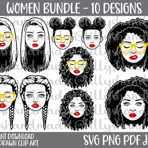Woman Face Svg, Black Woman Svg, White Woman Svg, Afro Woman Svg, Fashion Svg, Afro Lady Svg, Women Png, Women Face Svg, Fashion Women Svg