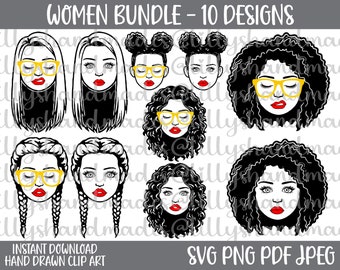 Woman Face Clipart, Afro Lady SVG, Women PNG