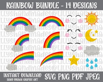 Rainbow Svg Bundle, Rainbow Png, Rainbow Clipart, Rainbow Vector, Sun Svg, Cloud Svg, Raindrops Svg, Star Svg, Sun Png, Cloud Png, Rain Svg