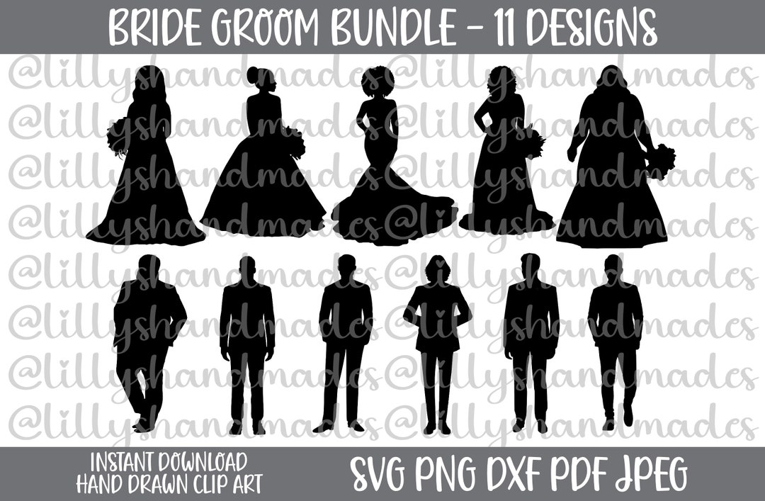 Bride and Groom SVG Bundle, Wedding Couple, Wedding Dress PNG Clipart ...