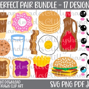 Beste vrienden Svg bundel, Kawaii Food Clipart, Frietjes Svg Burger Svg, Koffiekopje Svg Donut Svg, Cookie Svg Melk Svg, Ei Svg Bacon Svg