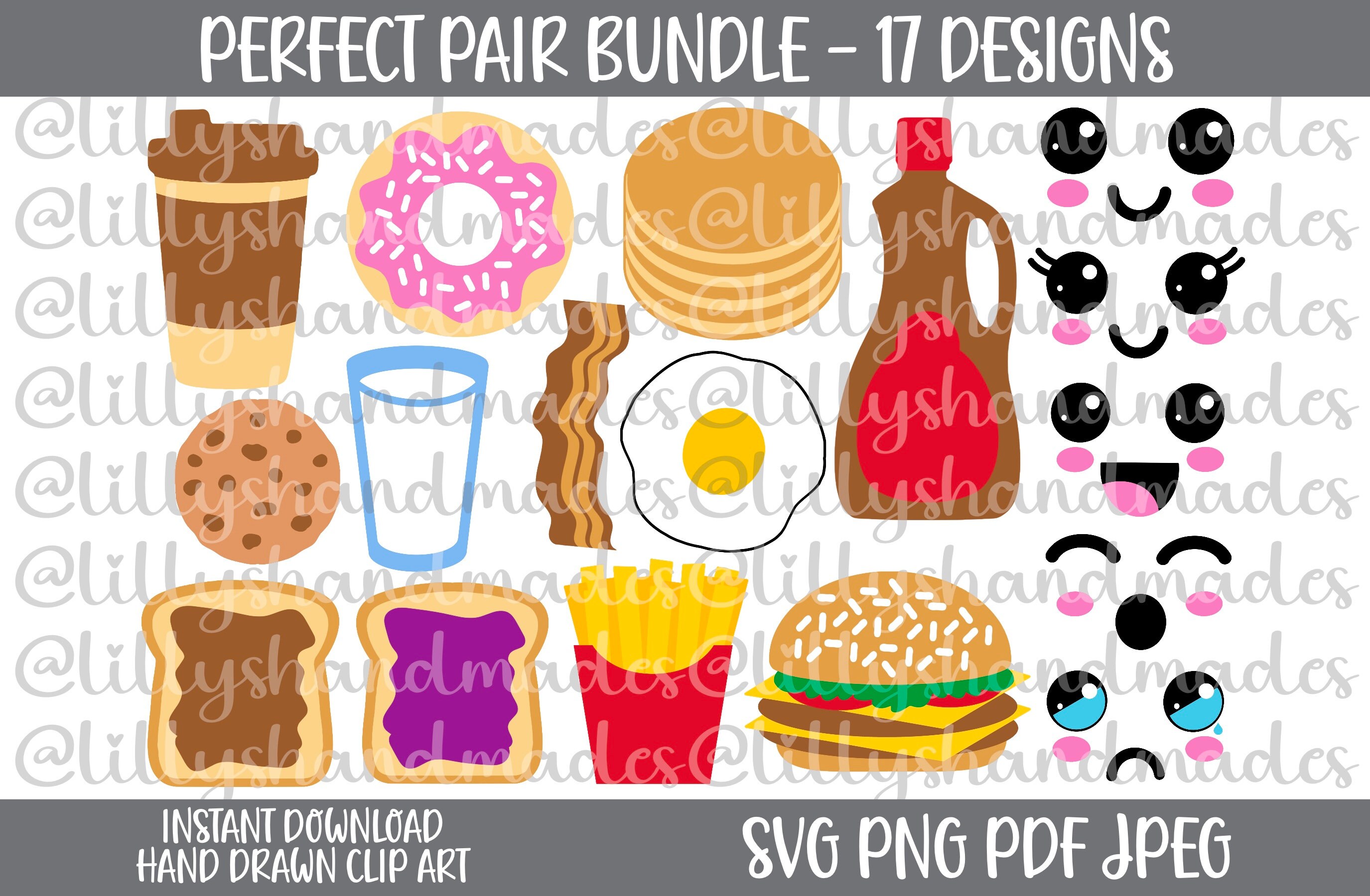 Best Friends Svg Bundle, Kawaii Food Clipart, French Fries Svg Burger Svg, Coffee Cup Svg Donut Svg, Cookie Svg Milk Svg, Egg Svg Bacon Svg