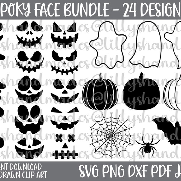 Pumpkin Face Svg, Ghost Face Svg, Halloween Svg Bundle, Ghost Clipart Cute Ghost Svg, Halloween Bundle Svg, Spider Web Svg Halloween Bat Svg