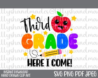 Hello 3rd Grade SVG, Back to School, Third Grade PNG
