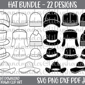 Hat Svg Bundle, Hat Clipart, Beanie Svg, Hat Png, Hat Vector, Baseball Cap Svg, Top Hat Svg, Cowboy Hat Svg, Sun Hat Svg, Cloche Hat Svg